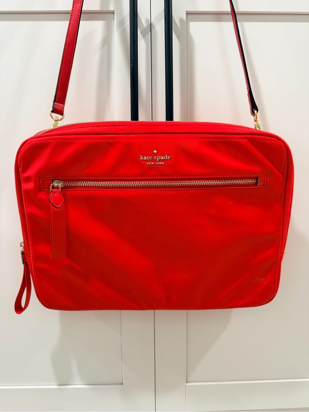 kate spade Red Nylon Laptop Shoulder Bag with Gold Hardware